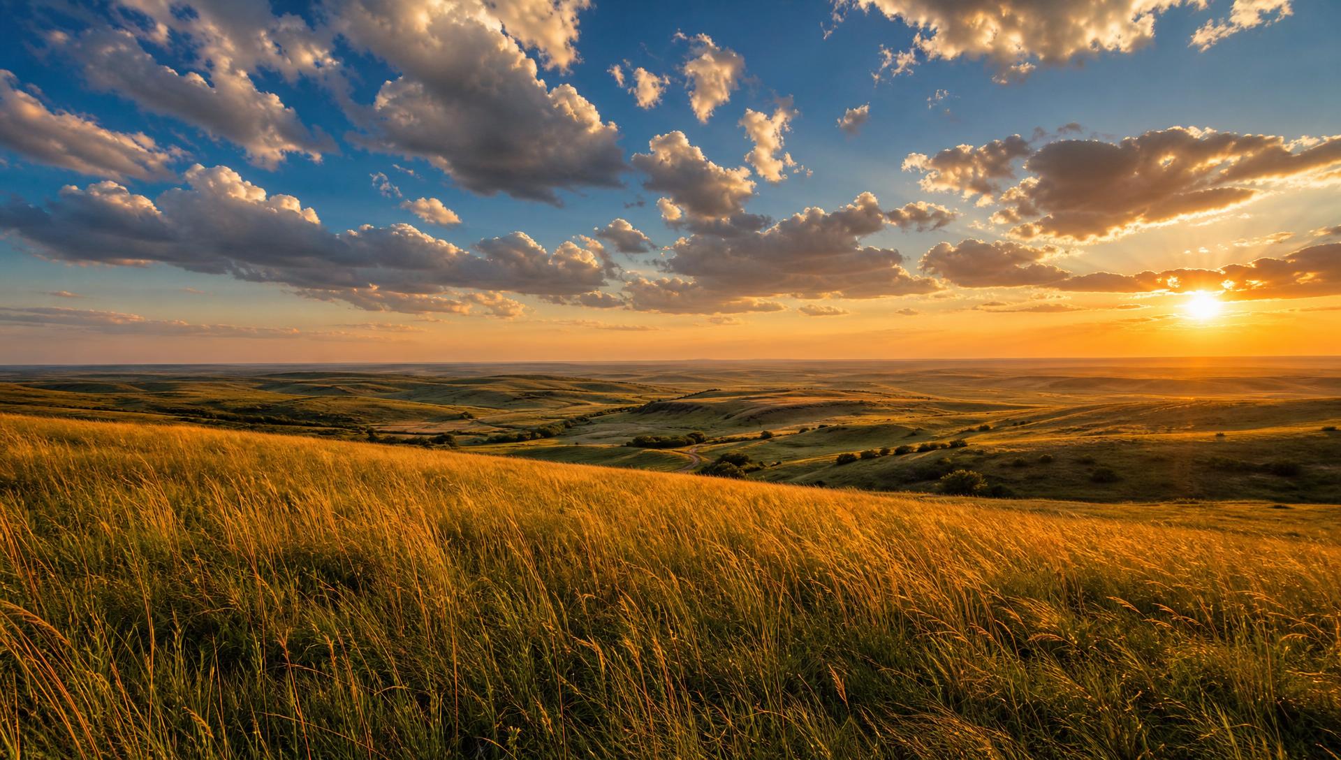 American prairie skyline at golden hour